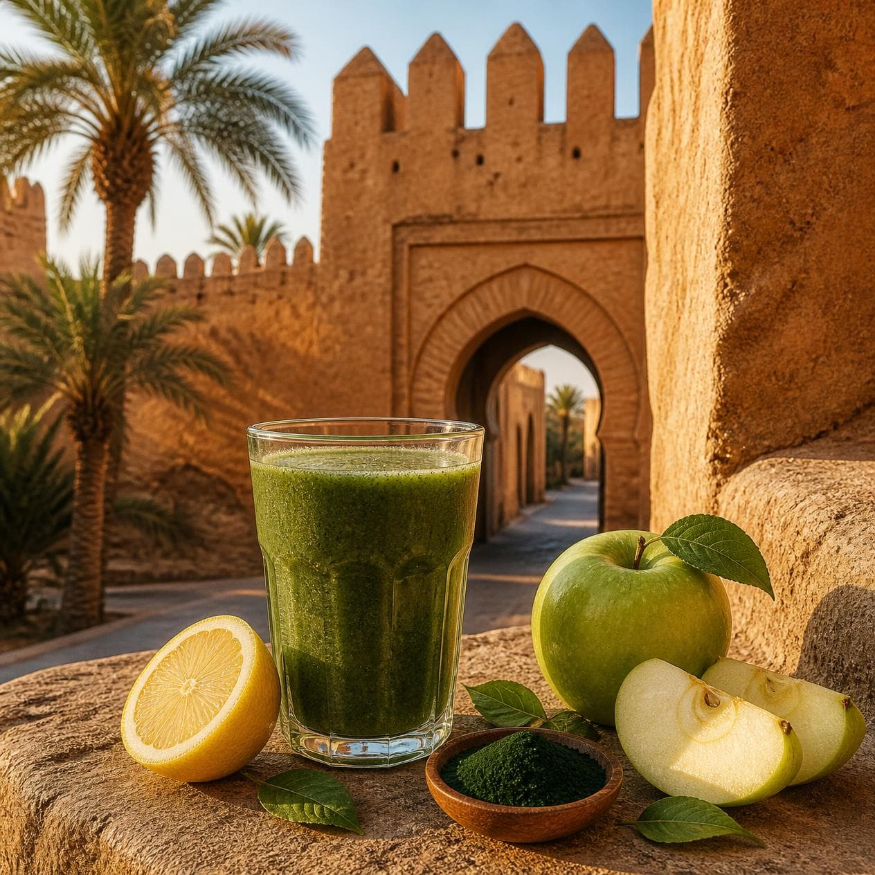 سموذي أخضر بالتفاح والليمون والسبيرولينا، تارودانت