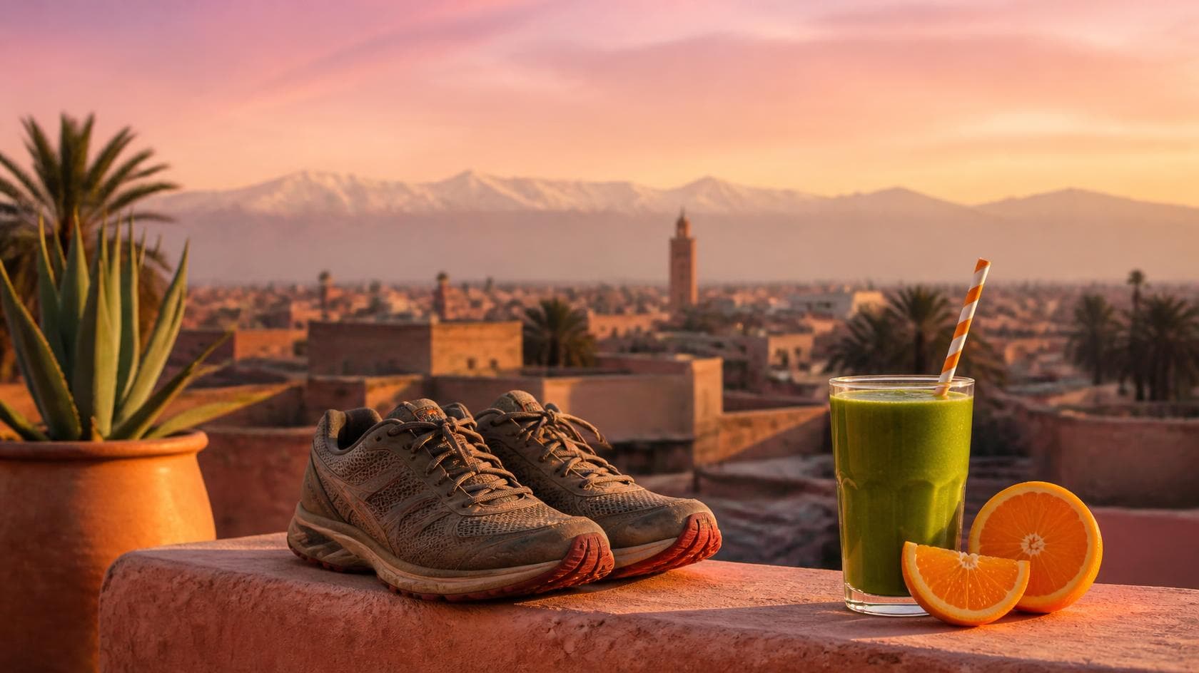 Post-Workout Recovery Smoothie, rooftop terrace, Marrakech
